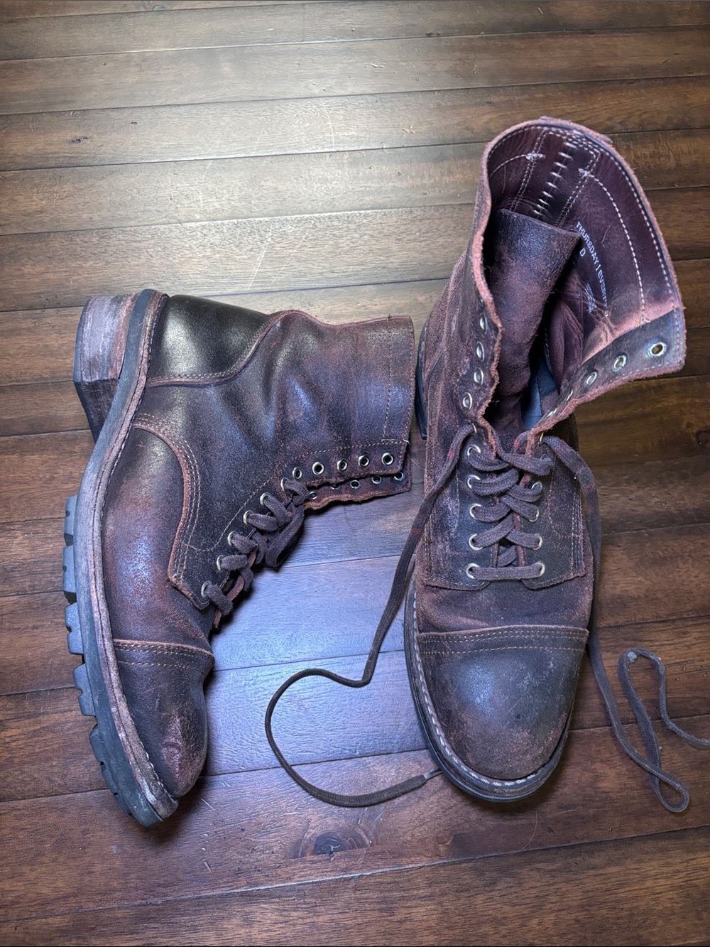 Thursday Boot Company Distressed Brown Leather Lace-Up Boots